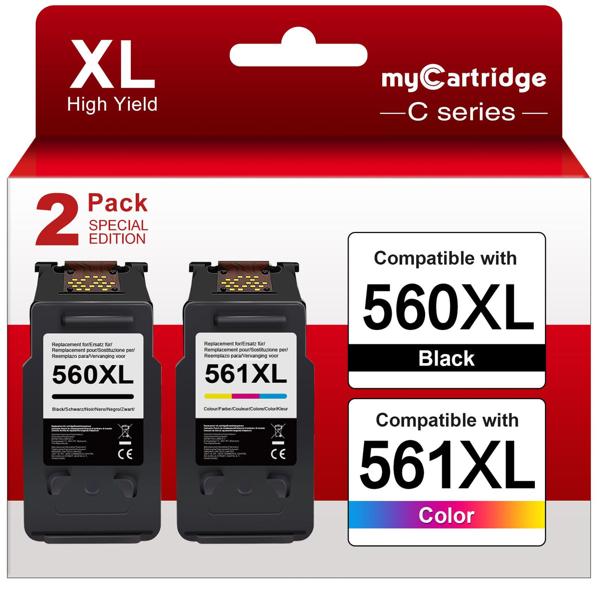 MYCARTRIDGE PG-560XL CL-561XL Druckerpatronen für Canon, 2er-Pack in Schwarz und Farbe