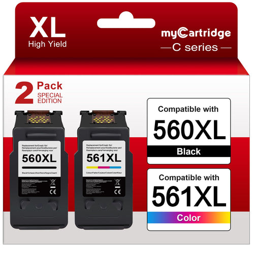 MYCARTRIDGE PG-560XL CL-561XL Druckerpatronen für Canon, 2er-Pack in Schwarz und Farbe
