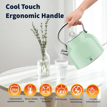 Huogary Wasserkocher Edelstahl 1,7 L mit Warmhaltefunktion Grün
