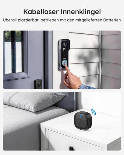 BOIFUN WLAN Video Türklingel mit Kamera 2K, Nachtsicht und Chime, J1