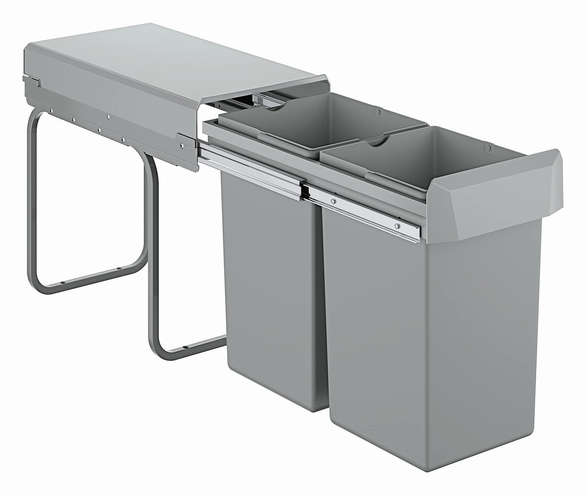 GROHE Blue Mülltrennsystem 30 cm, 2x15l, grau. Zwei graue 15L-Abfallbehälter zur Unterbau-Montage. Trennt Restmüll und Wertstoffe.