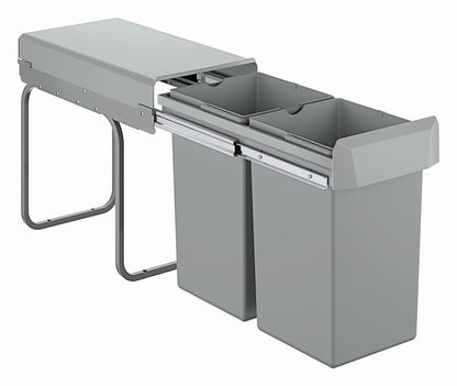 GROHE Blue Mülltrennsystem 30 cm, 2x15l, grau. Zwei graue 15L-Abfallbehälter zur Unterbau-Montage. Trennt Restmüll und Wertstoffe.