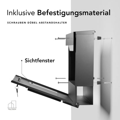 NewHabitat Wandbriefkasten Oslo Anthrazit mit Zeitungsfach und Gravur