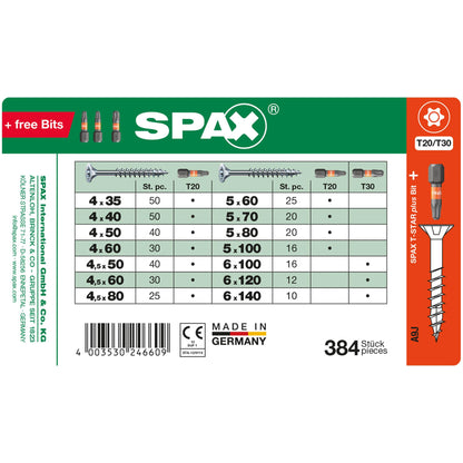 SPAX Sortimentskoffer gross, Schrauben-Set WIROX 384 Schrauben, 3 Bits