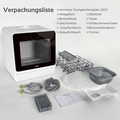 Hermitlux Tischgeschirrspüler Mini – 5 Massgedecke, 5L Tank