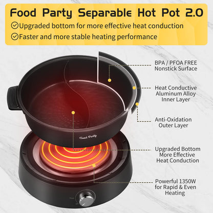 Food Party Elektrischer Hot Pot FPJ204, 4 L, doppelseitig, 1350 W