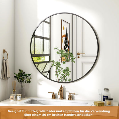 Koonmi Wandspiegel rund 70 cm schwarz mit Aluminiumrahmen