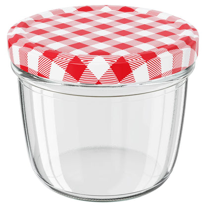 WELLGRO Einmachgläser 230ml mit Schraubdeckel 100er Set rot kariert