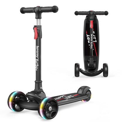 besrey Dreirad Kinder Roller – Faltbar, mit LED Leuchträdern. Kompakter Falt-Roller mit drei Rädern und LED-Beleuchtung für spielendes Fahren.