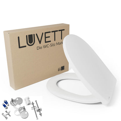 LUVETT C100 WC-Sitz – Absenkautomatik universell oval weiss. Eine ovale, weiße WC-Brille mit Absenkautomatik zur Montage auf Standard-WCs.