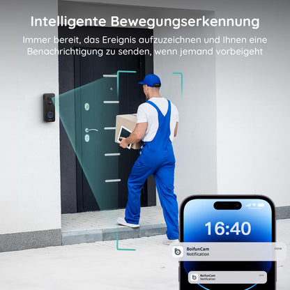 BOIFUN J7 2K WLAN Video-Türklingel mit Kamera und 180° Sichtfeld