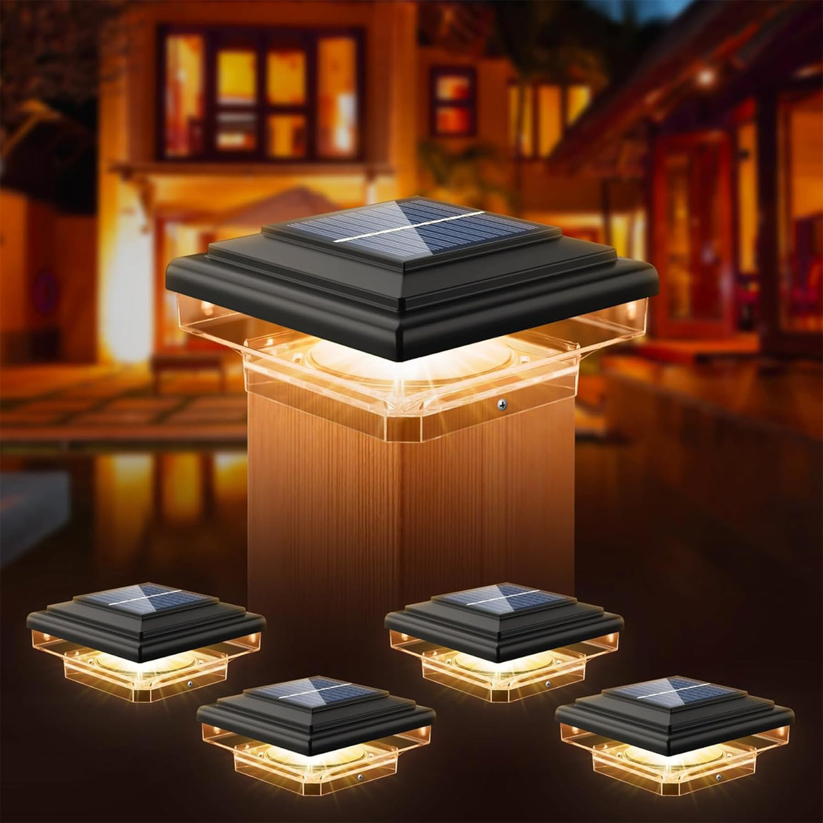 kefflum Solar Pfostenkappen Licht 4er Set LED Zaunpfosten IP65 mit quadratischem Solarpanel