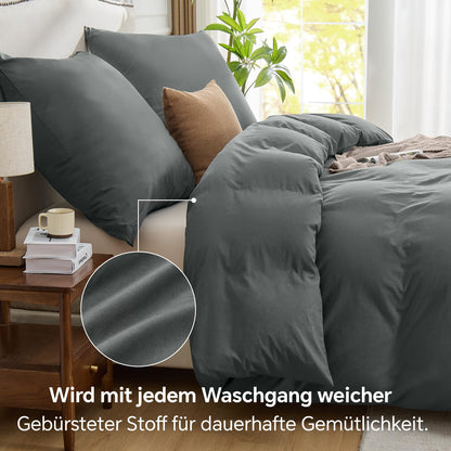 BEDELITE Bettwäsche-Set 3-teilig Baumwolle 200x220 cm Anthrazit