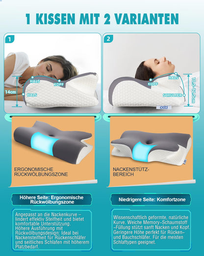 IDEA Nackenstützkissen Memory Foam, ergonomisches Kopfkissen 65x40 cm