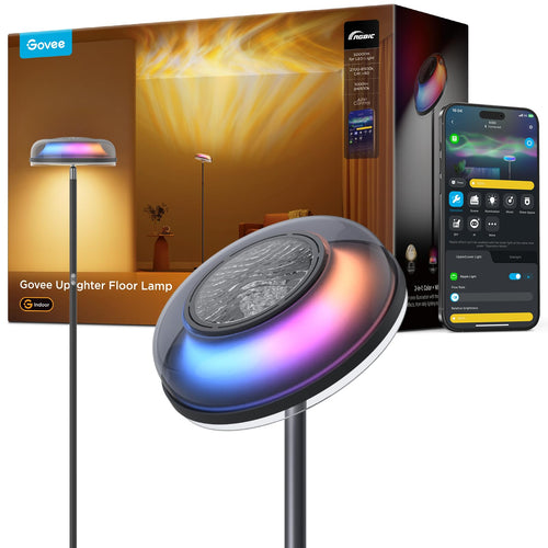 Govee Stehlampe RGBICWW Deckenfluter mit Wellenbeleuchtung H60B0, konische Leuchte mit transparent schwarzem Schirm