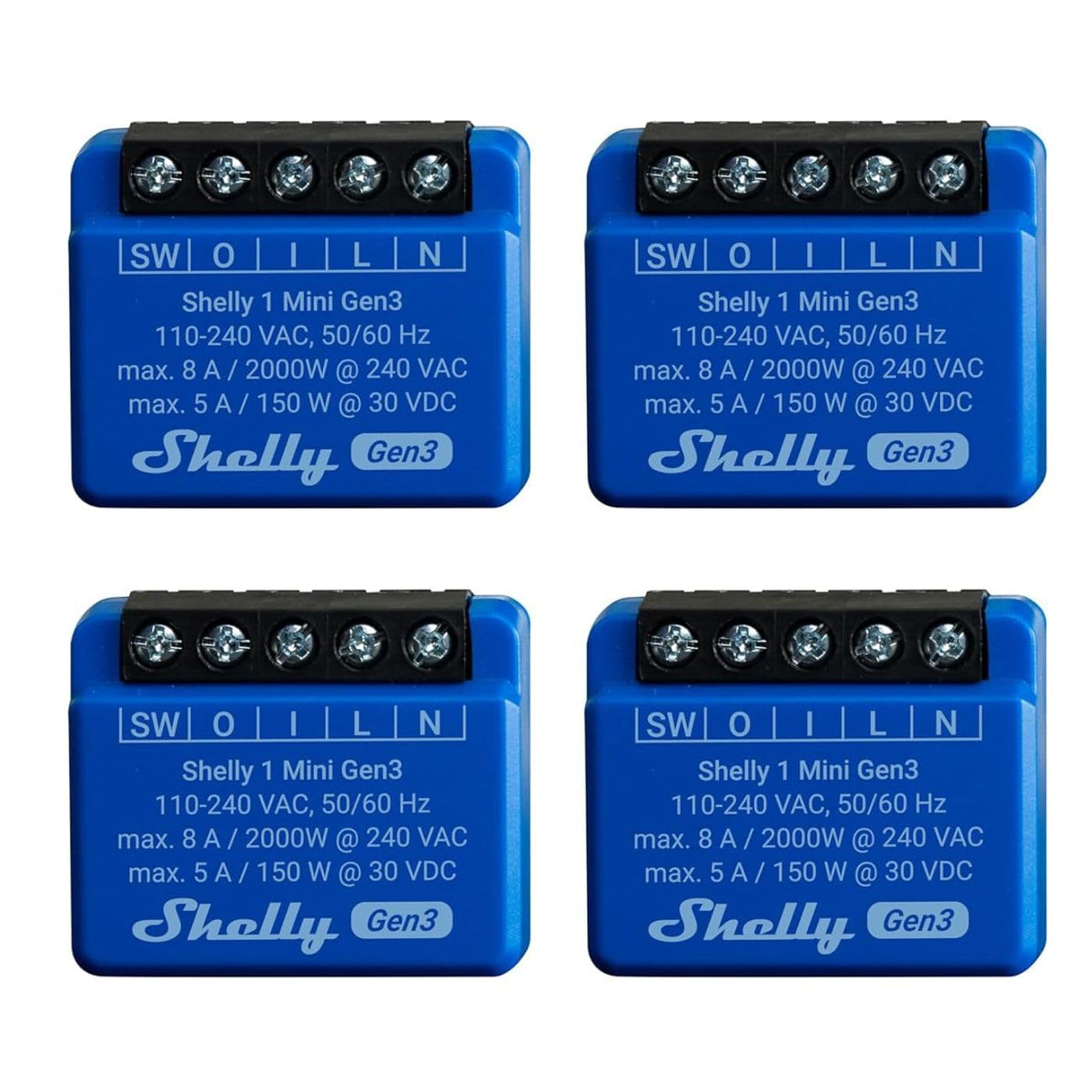 Shelly 1 Mini Gen 3 WLAN Smart Switch Relais 1 Kanal 8A, 4er Pack, kompaktes Relaismodul für Hausautomation