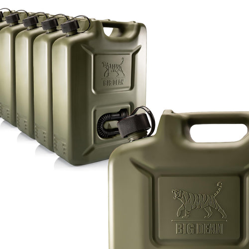 BigDean Benzinkanister 20L Olivgrün – 5er Set mit Ausgiesser. Fünf olivgrüne Kanister zum Lagern und Transportieren von Benzin, mit Ausgießer zum präzisen Befüllen.
