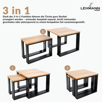 LEHMANN Couchtisch 2er Set LHOTS, Beistelltisch aus Holz, schwarz