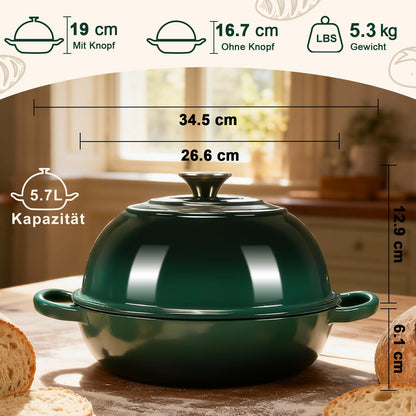 AHJ Schmortopf Gusseisen emailliert, Dutch Oven 5,7 L, grün