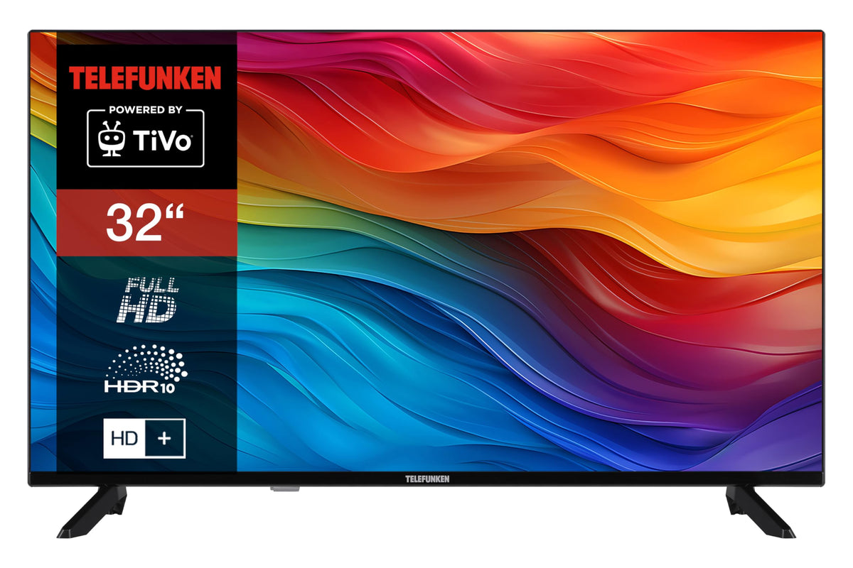 TELEFUNKEN Fernseher D32F751X7CW Smart TV 32 Zoll – TiVo FHD. Schwarzer, flacher Smart TV zum Empfang von TV-Programmen und Streaming.