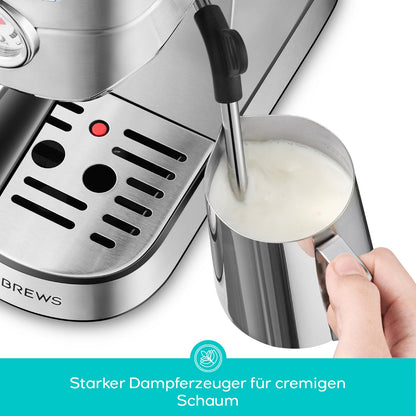 CASABREWS Espresso Siebträgermaschine Edelstahl 20 Bar – Silber
