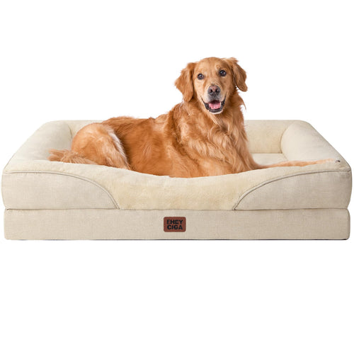 EHEYCIGA Orthopädisches Hundebett gross – Memory Foam, Beige. Beiges Hundebett bietet Gelenkstütze für Hunde dank Memory Foam.