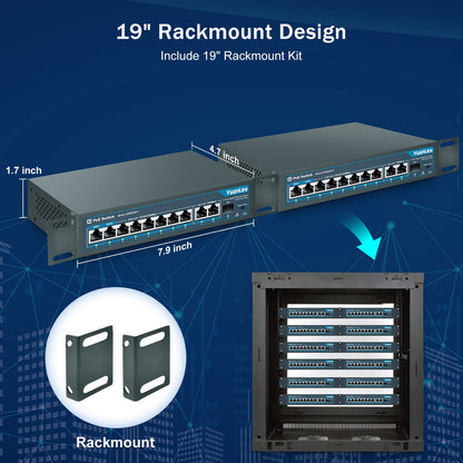 YuanLey 11 Port Gigabit PoE Switch - 8 PoE+ Ports, Unmanaged