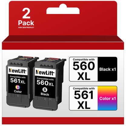 NewLift 560XL 561XL Druckerpatronen für Canon Pixma, Schwarz + Farbe, 2er-Pack