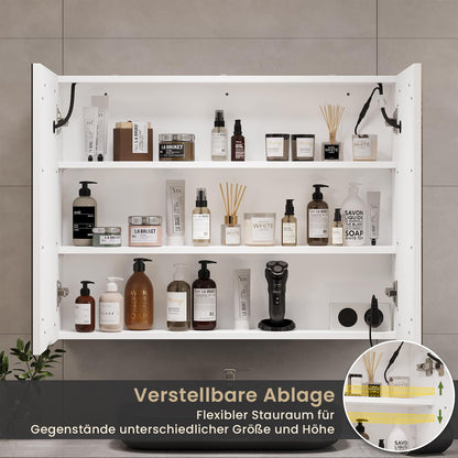 DICTAC Spiegelschrank mit LED-Beleuchtung und Steckdose, 80 cm, weiss