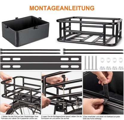 CXWXC Fahrradkorb hinten aus Metall mit Cargo-Netz und Innenfutter
