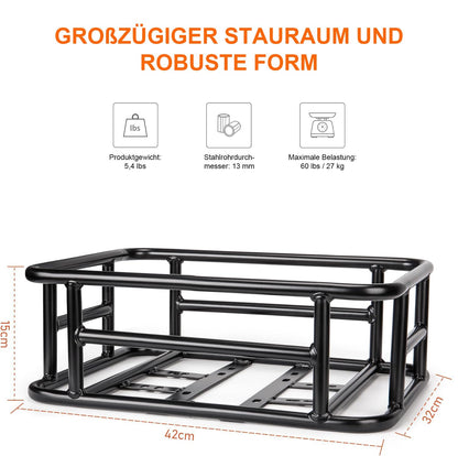 CXWXC Fahrradkorb hinten aus Metall mit Cargo-Netz und Innenfutter