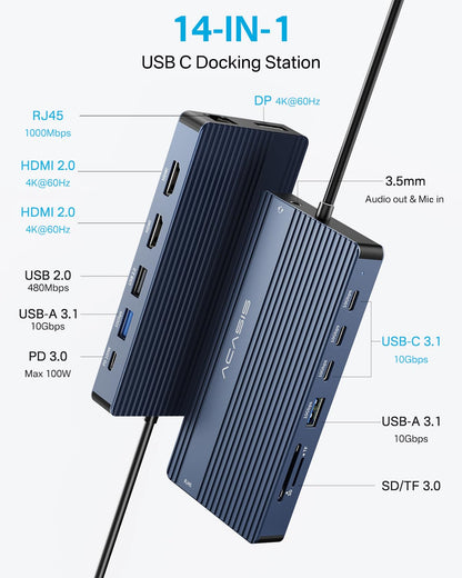 ACASIS DS0202 USB-C Docking Station 14-in-1 Dual Monitor 4K