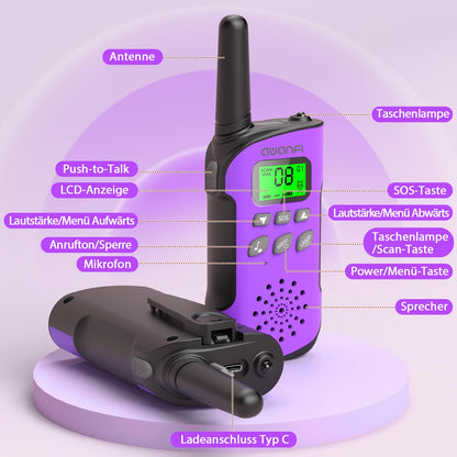 AWANFI Walkie Talkie Kinder 4er Set mit VOX und Taschenlampe
