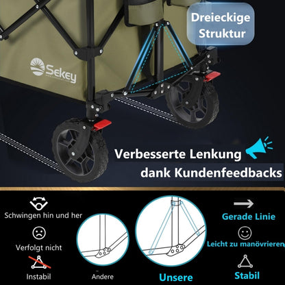 Sekey XXL Plus Bollerwagen faltbar, 200 l, bis 200 kg, Olivgrün
