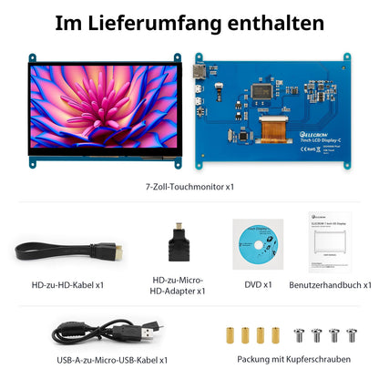 ELECROW 7 Zoll Touchscreen Monitor 1024x600 für Raspberry Pi