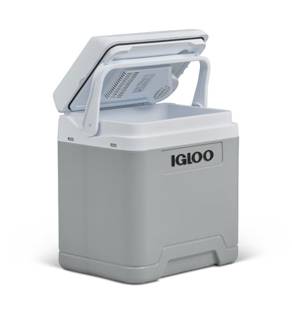 Igloo IE27 elektrische Kühlbox 27 L, 12V/230V, Grau, mit Tragegriff und Kabelfach im Deckel