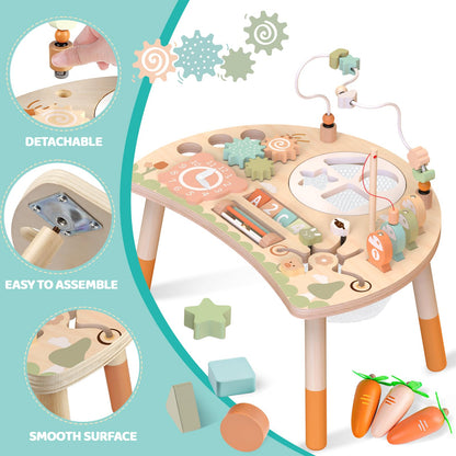 Hewaurorion Aktivitätstisch aus Holz, 9-in-1 Montessori Spielzeug