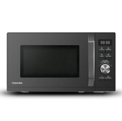 Toshiba MW3-AG20PE 3-in-1 Mikrowelle mit Grill 20L - Schwarz. Rechteckiges, schwarzes Gerät. Erhitzt, gart und grillt Speisen im 20L Garraum.