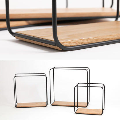 Kazai. Wandregal-Set Jona 3-teilig, Metall und Echtholz-Veneer Eiche