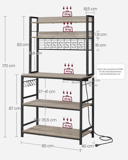 VASAGLE Mikrowellenregal Steckdosen Greige-schwarz KKS025B02EU