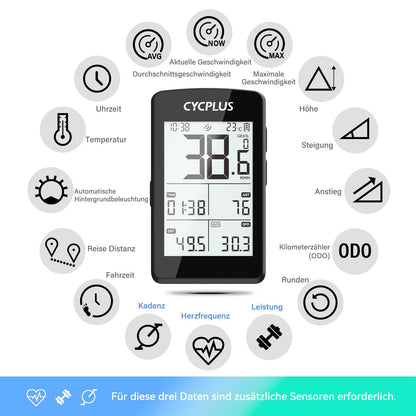 CYCPLUS M3 GPS Fahrradcomputer, ANT+ & Bluetooth, 100 h Akkulaufzeit