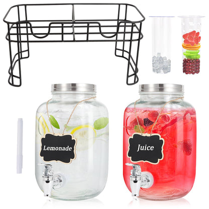 MR.KIANGCI Getränkespender aus Glas, 4 l, 2er-Set mit Zapfhahn