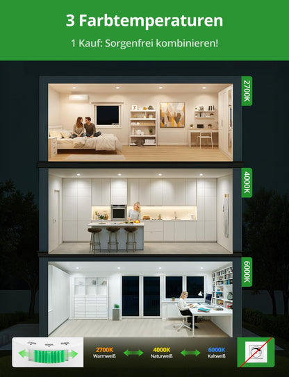 HOMEOW LED Einbaustrahler 20er Set, 5W 400lm, 3 Farbtemperaturen, IP44