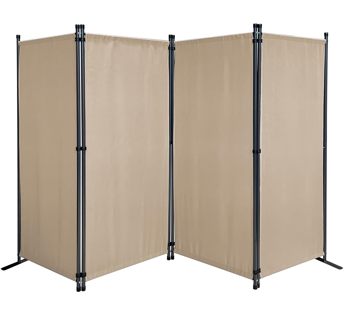 QUICK STAR Paravent 4-teilig, Sichtschutz 220 x 165 cm, Beige, Polyesterbespannung und Stahlrohrgestell