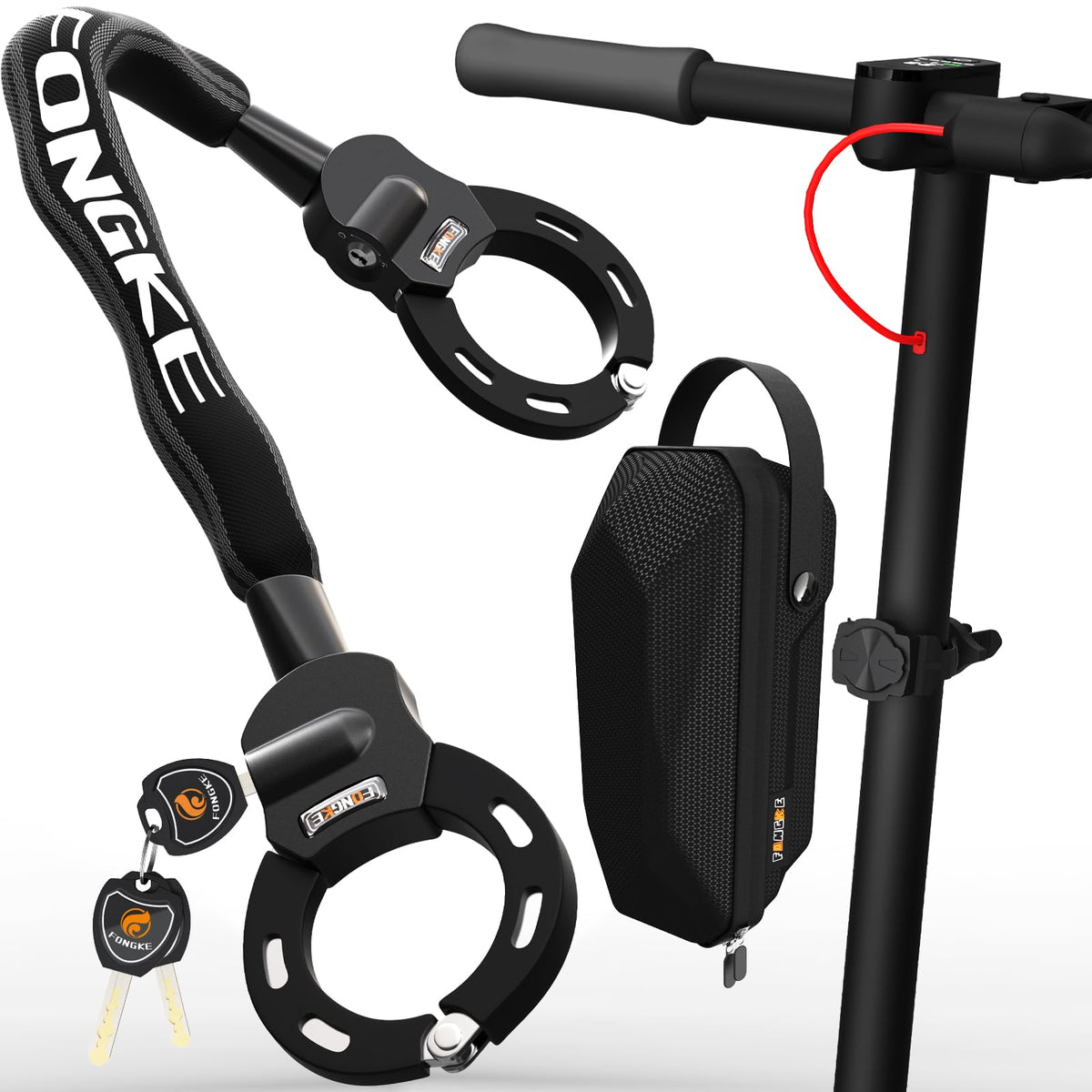 FONGKE Kettenschloss 8 mm – Fahrradschloss für E-Scooter & E-Bike mit Stahlkette und Silikonhülle