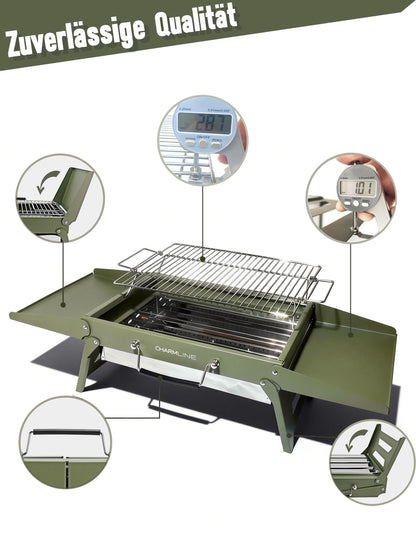 Charmline Holzkohlegrill klappbar, Campinggrill 39 x 27 cm, grün