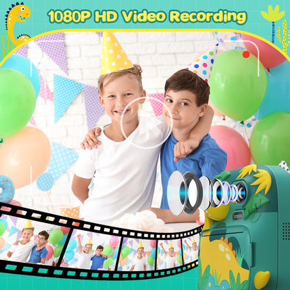 CAMCLID Kinderkamera ET-7 Sofortbildkamera Dinosaurier mit 32 GB Karte