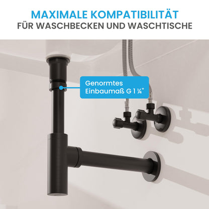 Bächlein Design Siphon Universal für Waschbecken, matt schwarz