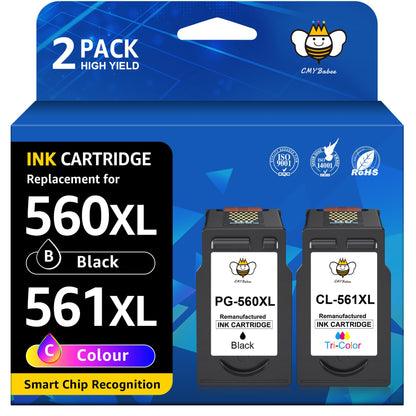 CMYBabee 560 561 XL Tintenpatronen für Canon PG-560 CL-561, 2er-Pack – Patronen in Schwarz und Farbe