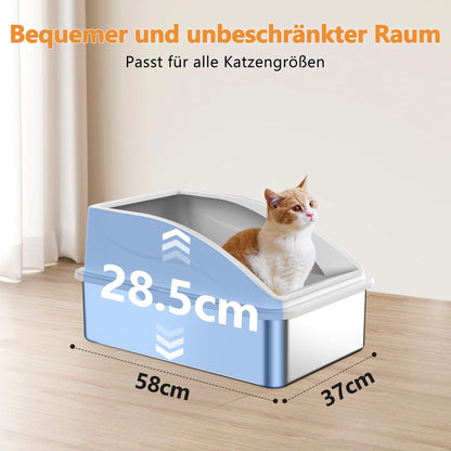 FURTIME Katzenklo Edelstahl XXL 30L mit Streuschaufel, silbergrau